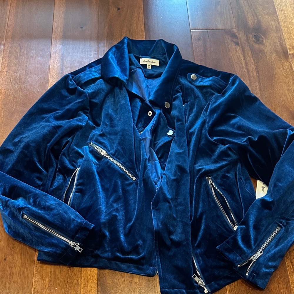 Another Love Midnight Blue Velvet Leather Jacket